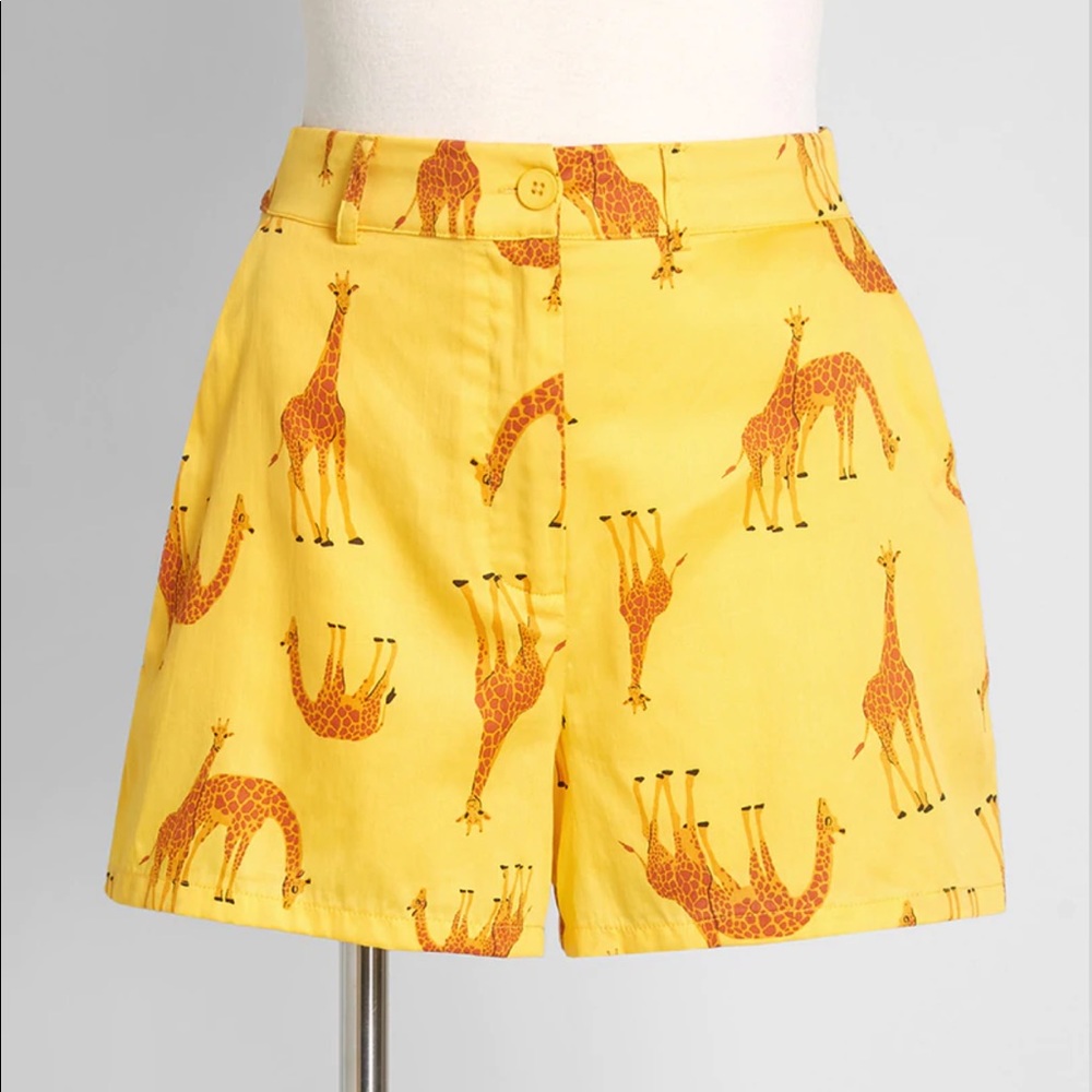 Yellow giraffe shorts large ModCloth